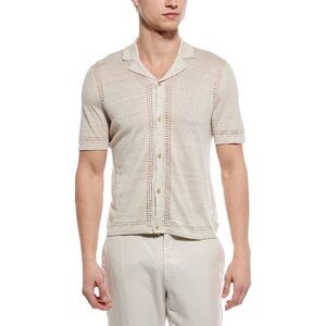 Onia Mens Linen Knit Camp Shirt, Brown